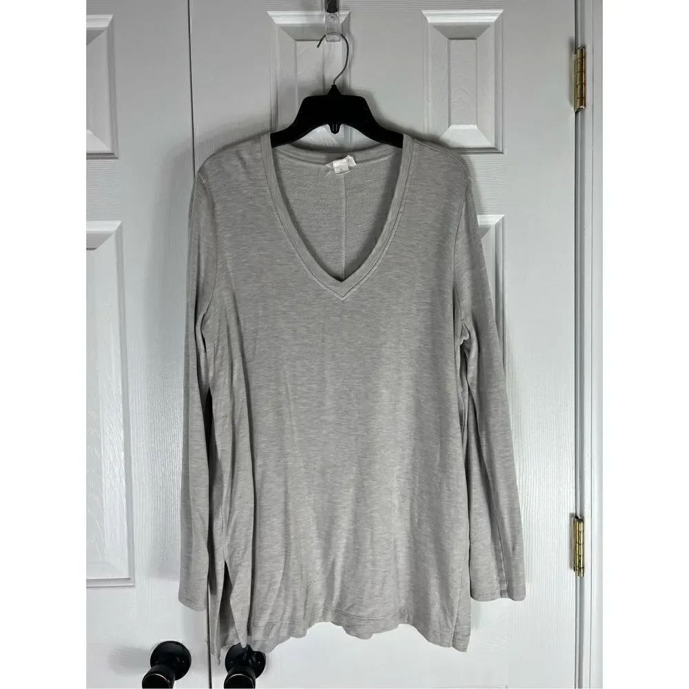 Loft Outlet Lounge Womens Grey V neck Blouse Size L